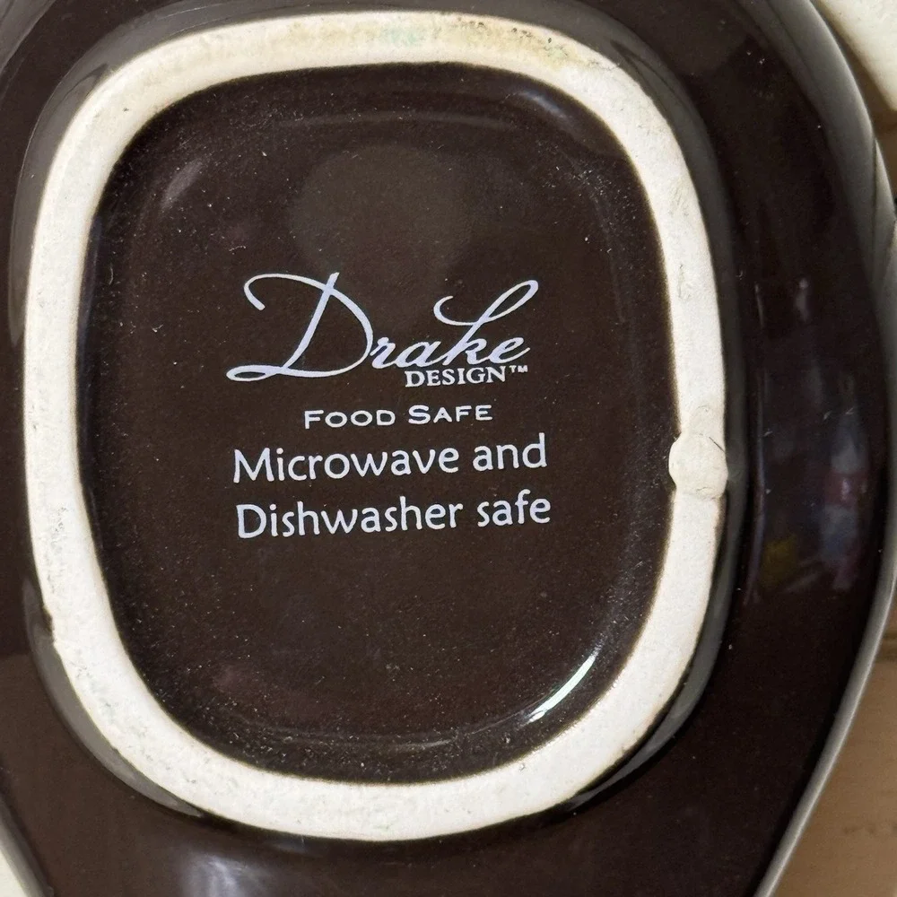 Drake Design Brown Ceramic Spoon Rest Fleur De Lis Scroll Kitchen 8.5
